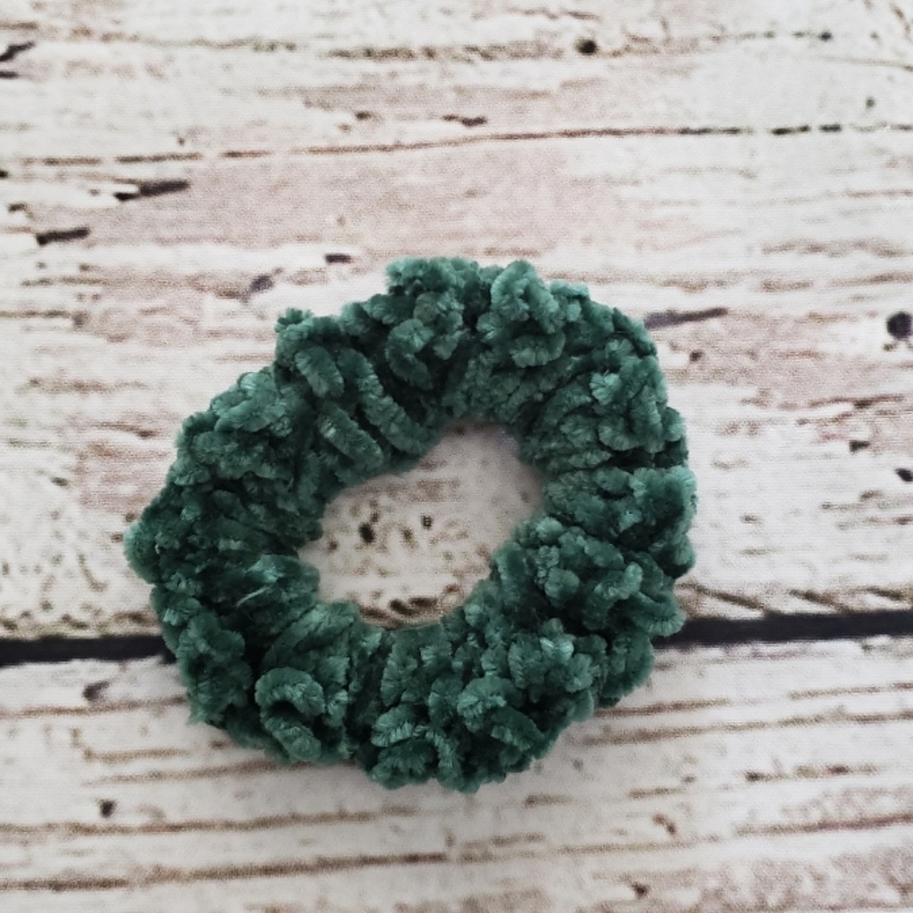 Crochet Green Velvet Scrunchie